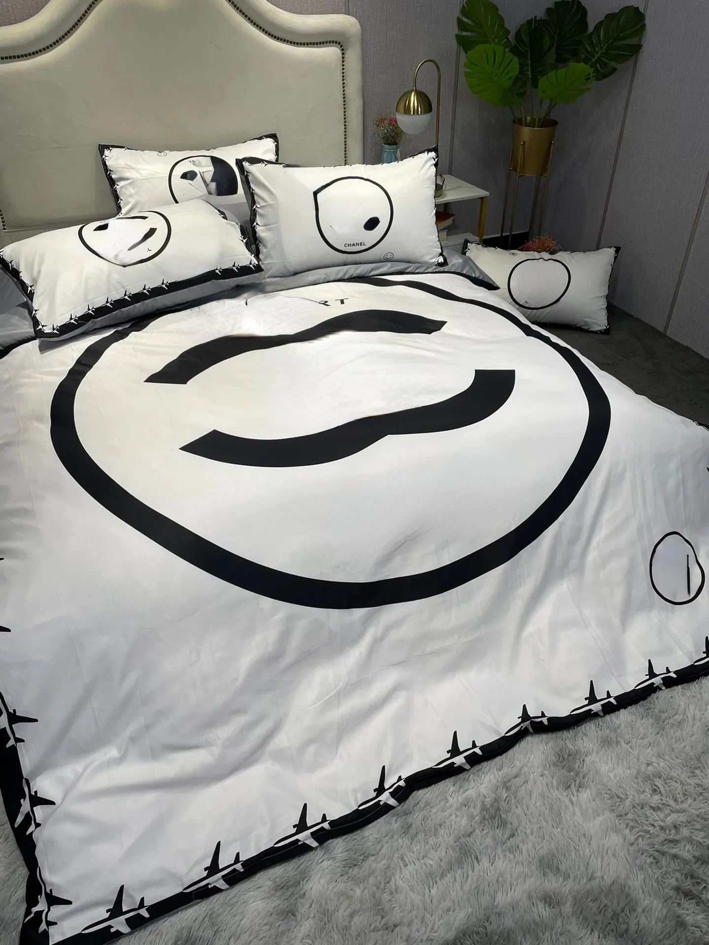 ファッションクラシックアルファベット印刷デザイン布団カバー枕ケース高品質高級寝具