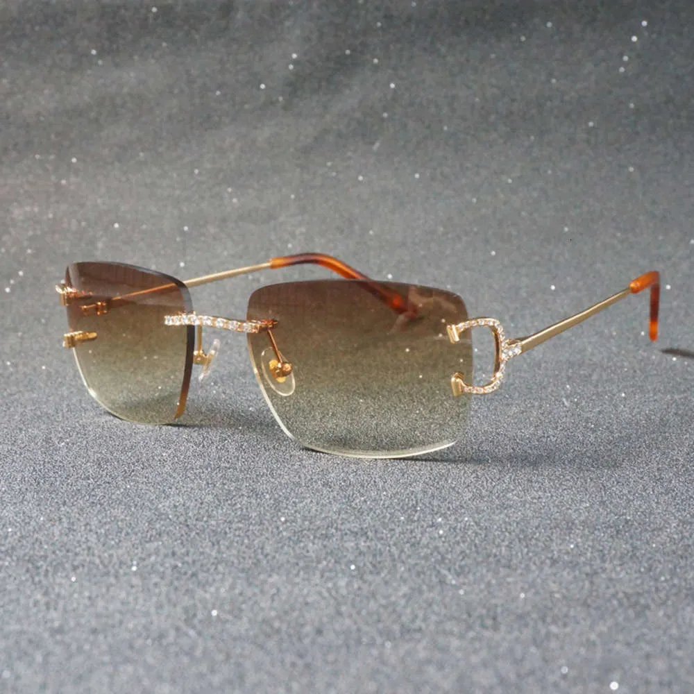 Luxury Rhinestone C Wire Rimless Oval Sunglasses Men Stone Metal Frame Square Shades for Women Summer Club Eyewear9834803