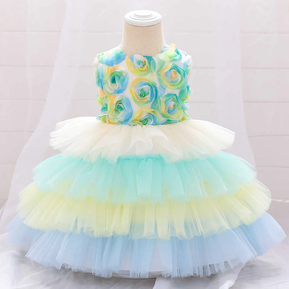 Infant Kids Baby Girls Moda Vestido sin mangas Flor de verano Costura Cuello redondo Multicapa A-Line Princess Vestido 0-2T Q0716