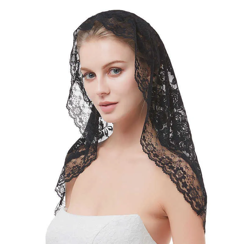 2019 White Black Véil Bridallas Chapel Véils Véu Muçulmano Cabeça Cobertura de Renda Católica Véu Mantilla Welon Slubny X072666473229