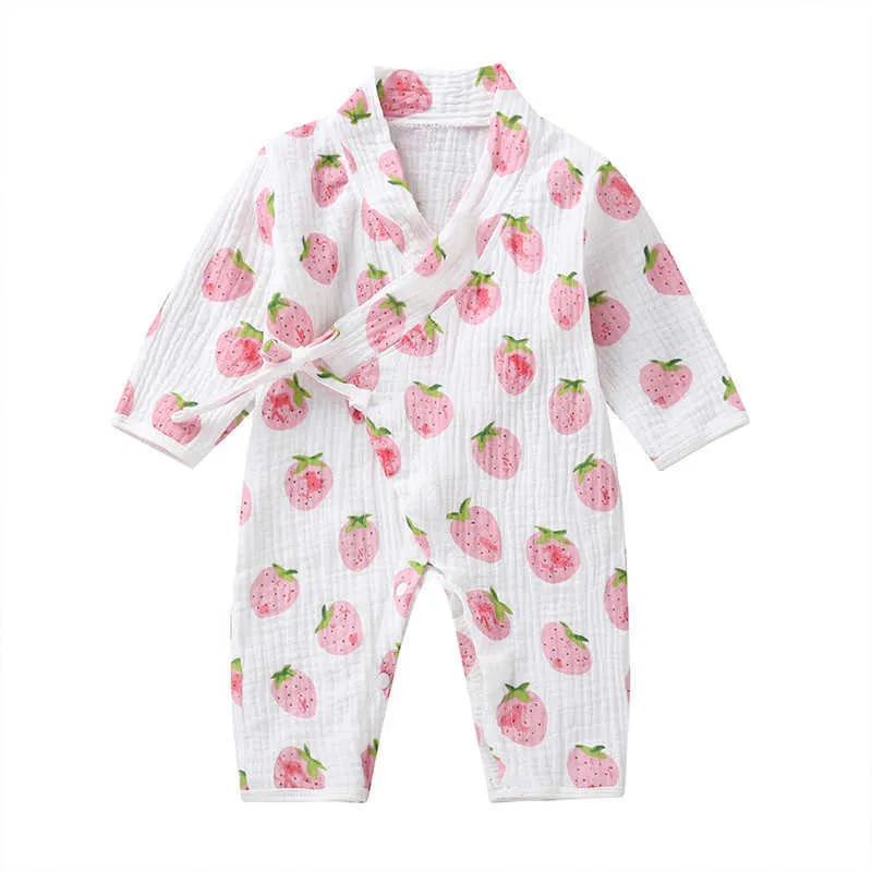 born Kimono Langarm-Overall für Babys, niedlicher Cartoon-Gaze-Strampler aus weicher Bio-Baumwolle, Babykleidung, modisch, 20 2110258971772