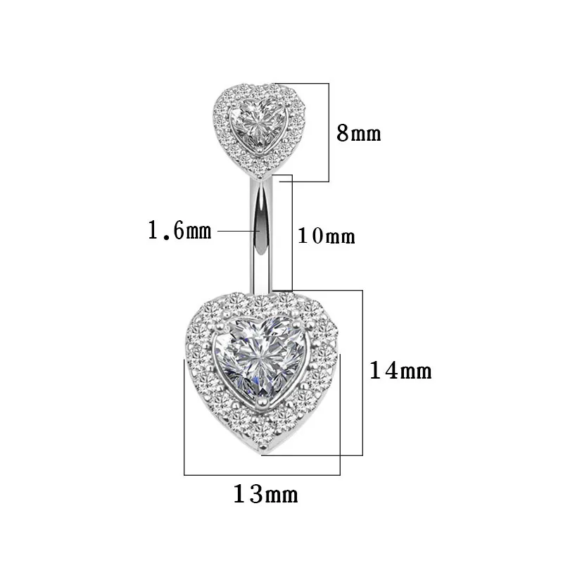 Allergie libre acier inoxydable nombril nombril anneaux bouton diamant coeur corps bijoux pour femmes filles volonté et sable