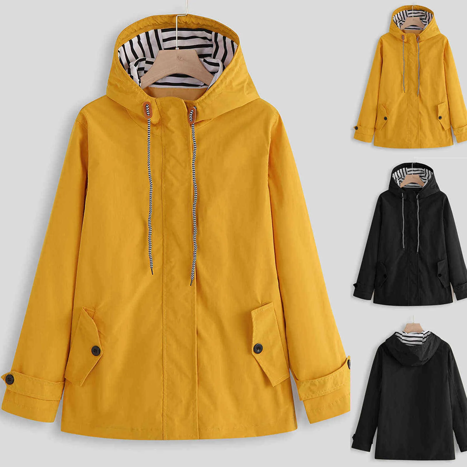 Harajuku sweatshirts kvinnor hoodies oversized hoodie solid regn utomhus plus vattentät hooded regnrock vindtät jacka coat top y1118