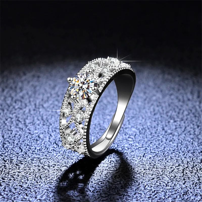 Bague ronde en diamant Moissanite, excellente coupe, couleur D, haute qualité, argent 925, bijoux PT950