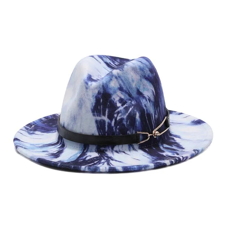 넓은 가슴 모자 화려한 프린트 페도라 모자 봄 가을 밝은 색상 모직 재즈 남자 여자 넥타이 염색 양모 같은 파나마 283o
