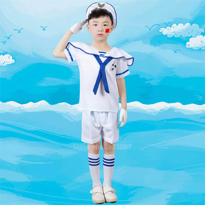 Children Sailor Uniform Officer Cosplay Chorus Anime School Halloween Costume for Kids Baby Girl Boy Dress Fancy Carnival Party Q0910