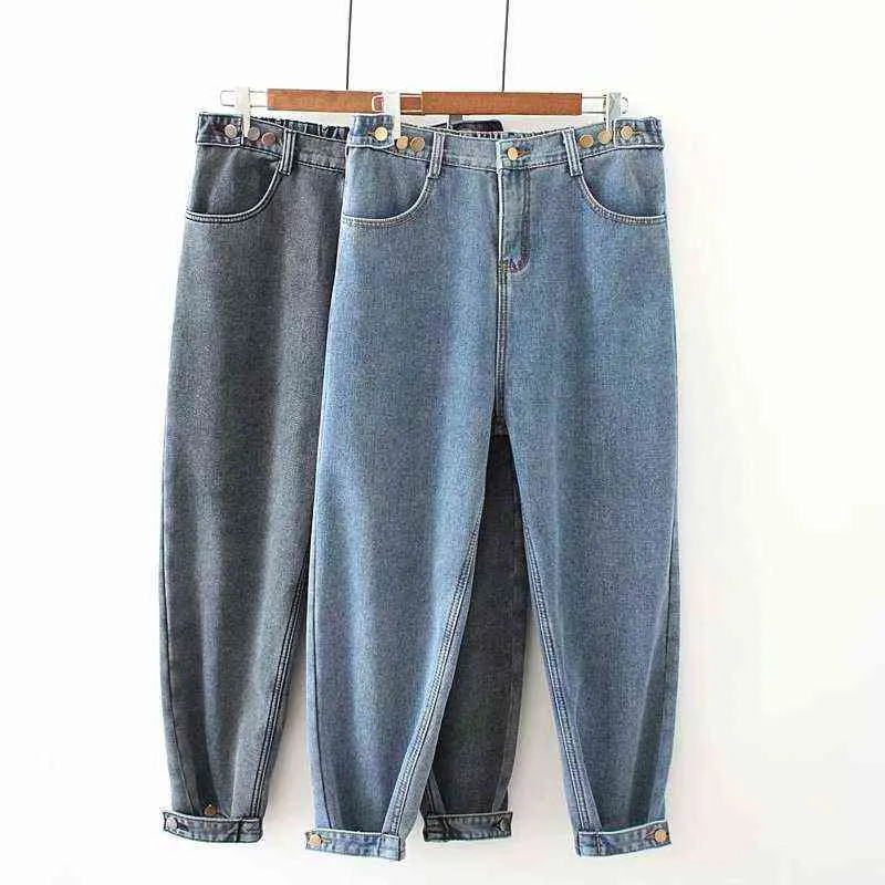 Girl Loose Fashion Boyfriend Jeans pour femmes taille haute taille plus taille adoucisseur pleine longueur denim sarouel rétro bleu gris 4XL 5XL 211129
