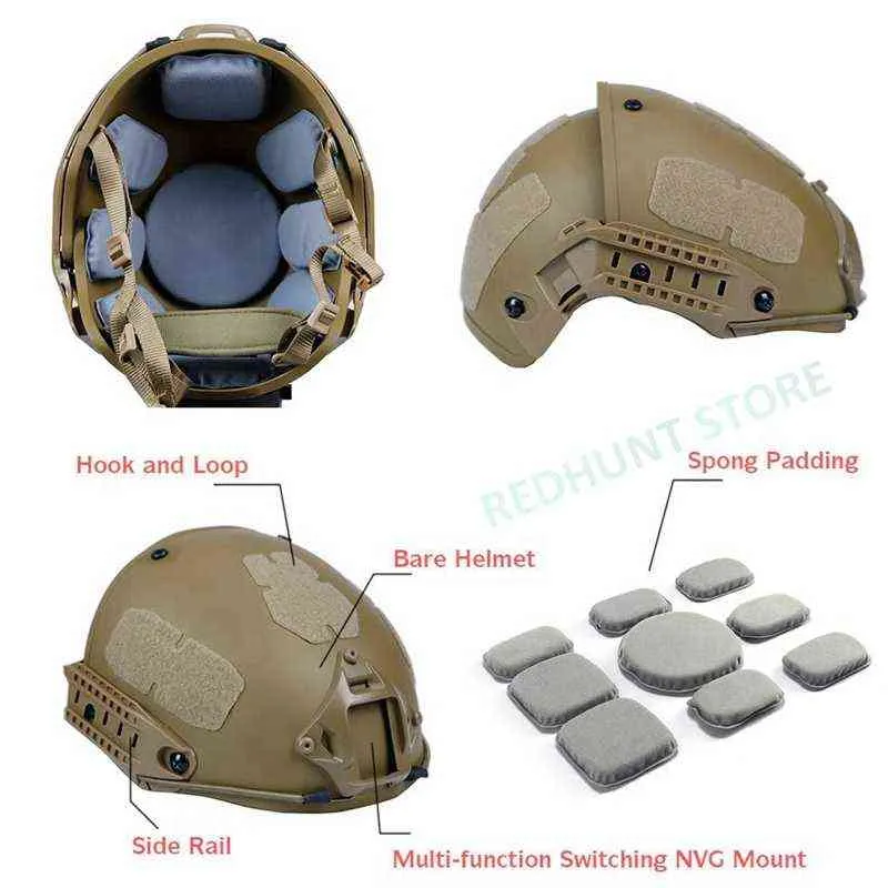 전술 AF 조정 가능한 ABS Airframe 전투 헬멧 사이드 레일 / NVG 마운트 옥외 헬멧 Airsoft Paintball 사냥 W220311
