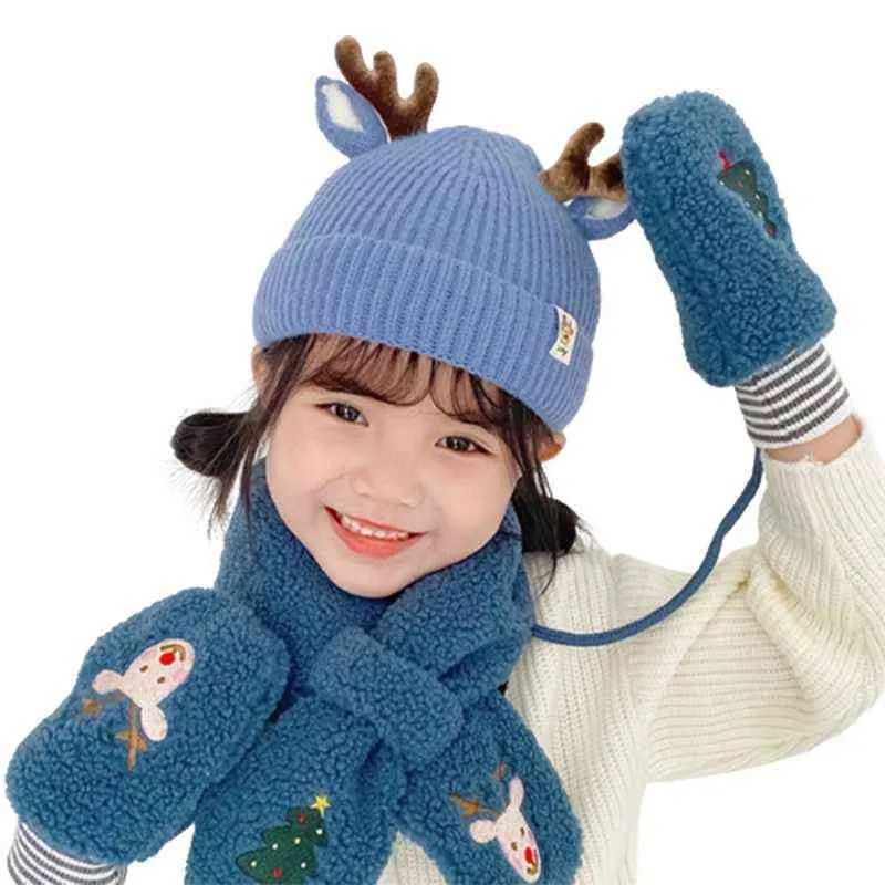 M7dd 1-4 Ans Enfants Chapeau Gants Écharpe Ensemble Tricoté Costume Hiver 