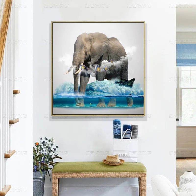 スカンジナビアポスターウォールアートかわいい象、バタフライシーキャンバス絵画動物プリントリビングルーム子供部屋の装飾