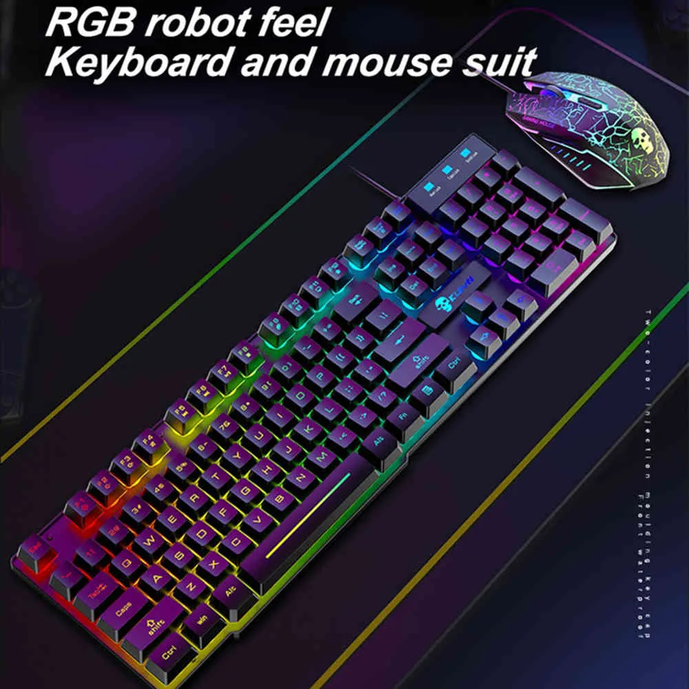 RGB Backlit USB Wired Gaming Set Keyboard Mouse Kit Gamer Ergonomisk Mekanisk Mekanisk Känn PC Laptop