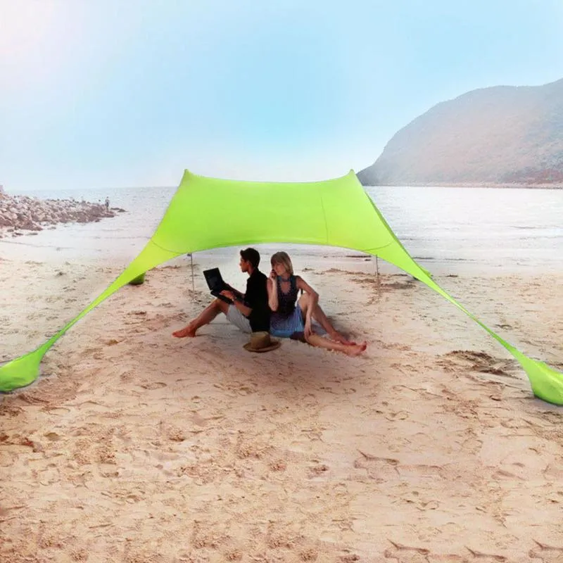 Family Beach Sunshade Lekki namiot Sun Sun Shade z kotwicami work z piaskiem 4 darmowe kołki UPF50+ UV Duży przenośny baldachim 220216