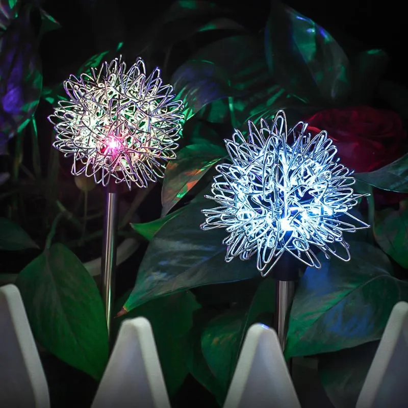 Lâmpadas de gramado Solar Powered Dandelion Outdoor Garden Globe Lamp Lights Stake Landscape Holiday Light2389