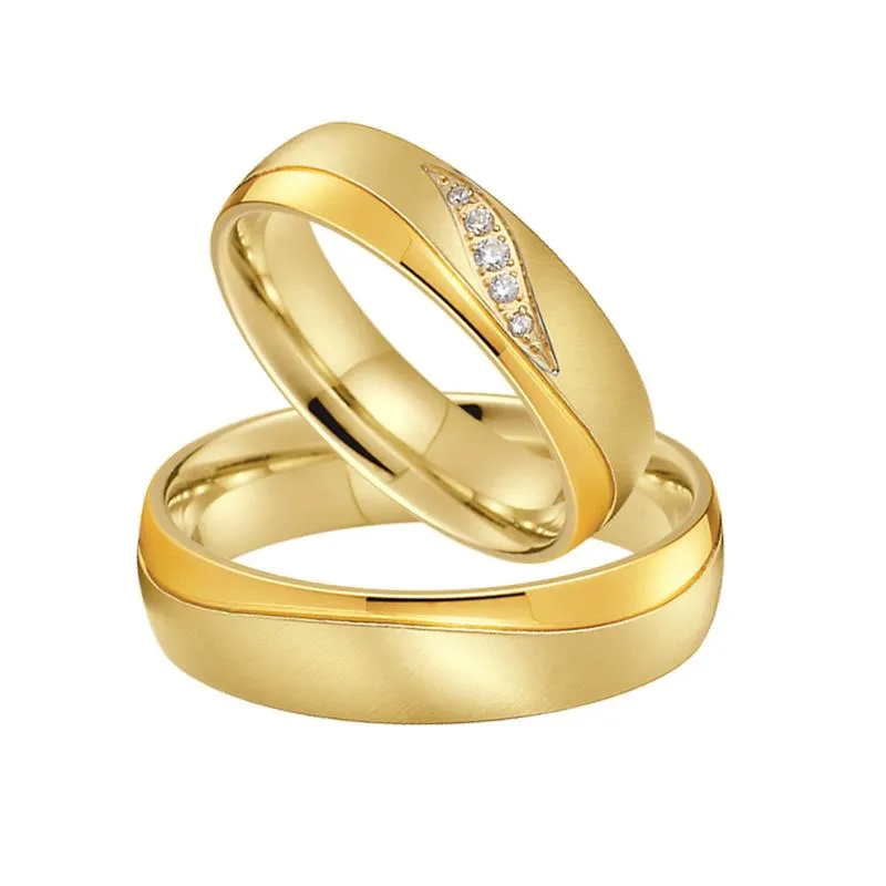 ウェディングリングアライアンス結婚のゴールドカラーカップルセット男性と女性の女性チタンステンレス鋼ジュエリー246z