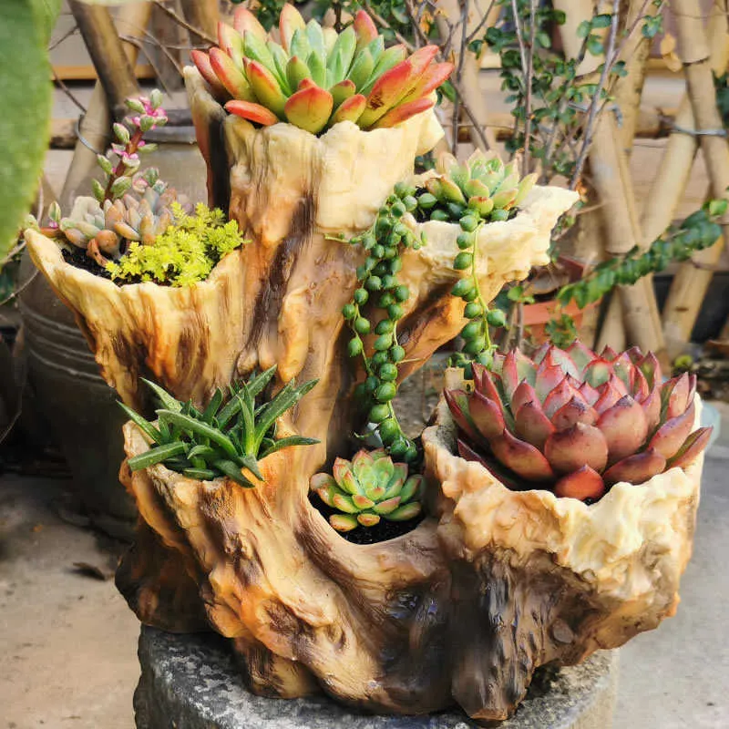 Forma di radice spezzata americana Legno Vaso di fiori in resina succulenta Balcone esterno Arredamento Artigianato Giardino Villa Ornamenti Decorazione 210922