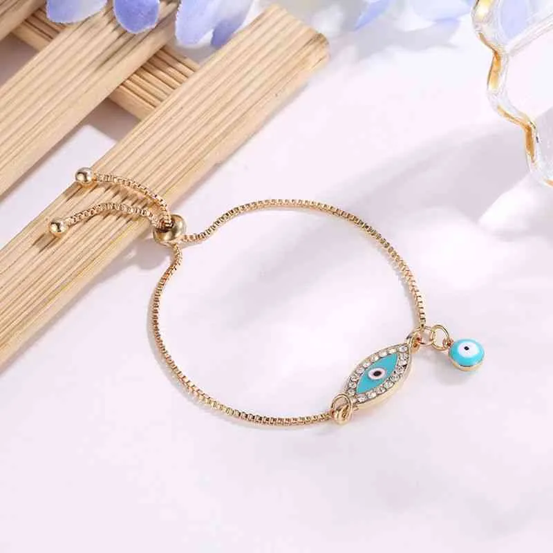 Turkish Lucky Blue Eye Bracelets Handmade Gold Chains Lucky Jewelry