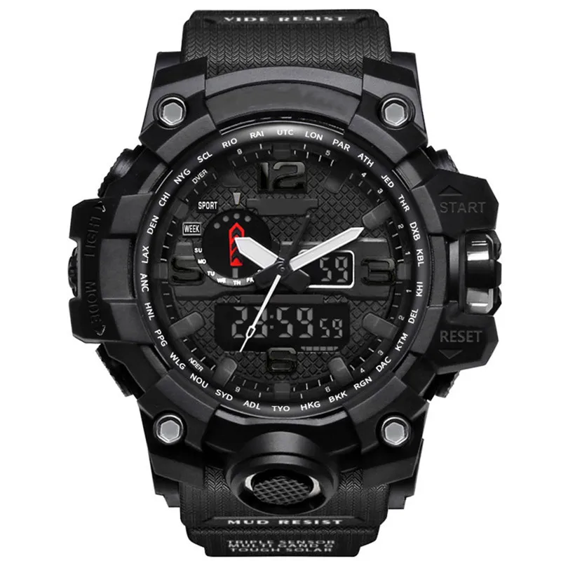 Nowe męskie zegarki sportowe wojskowe Analog cyfrowy zegarek LED odporny na rękę na rękę Mężczyznę elektroniczny silikonowy zegarek prezentowy pudełko MO258J