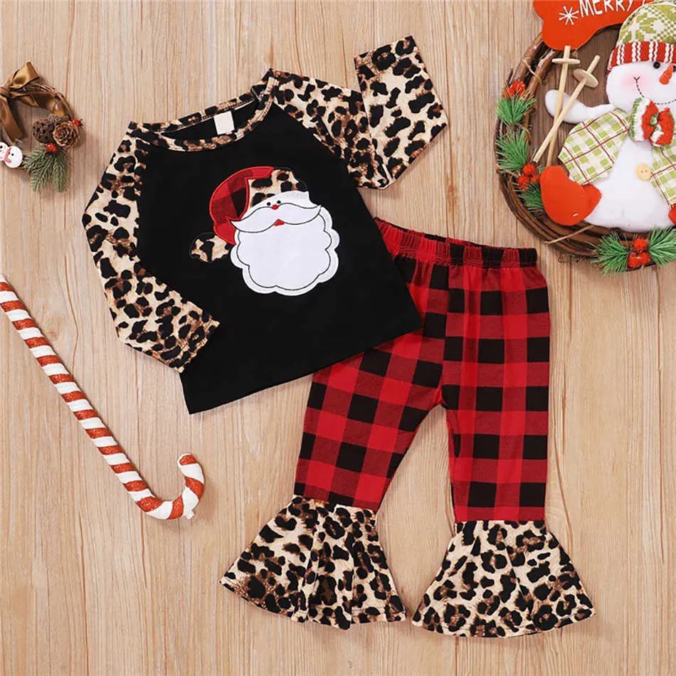 Santa Kinder Kleidung Set Cartoon Print Jungen Weihnachten Kostüm Casual Baumwolle Kinder Pyjamas Anzug 1-6 Jahre Baby Mädchen kleidung G1023