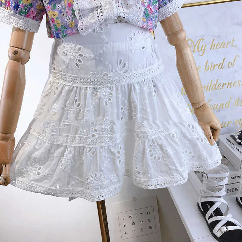 Summer Girl Clothes Suit Floral Blouse Top+ Lace Hollow White Skirt Country Style Baby Kids Children'S Clothing 210625