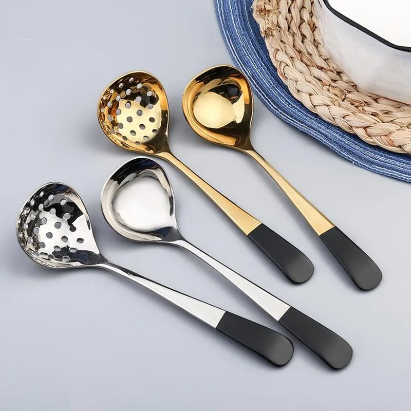 Vorken Goud Soep Scoop 304 Rvs Pollepel Vergiet Met Lange Steel Lepel Keuken Koken Accessoires236Y