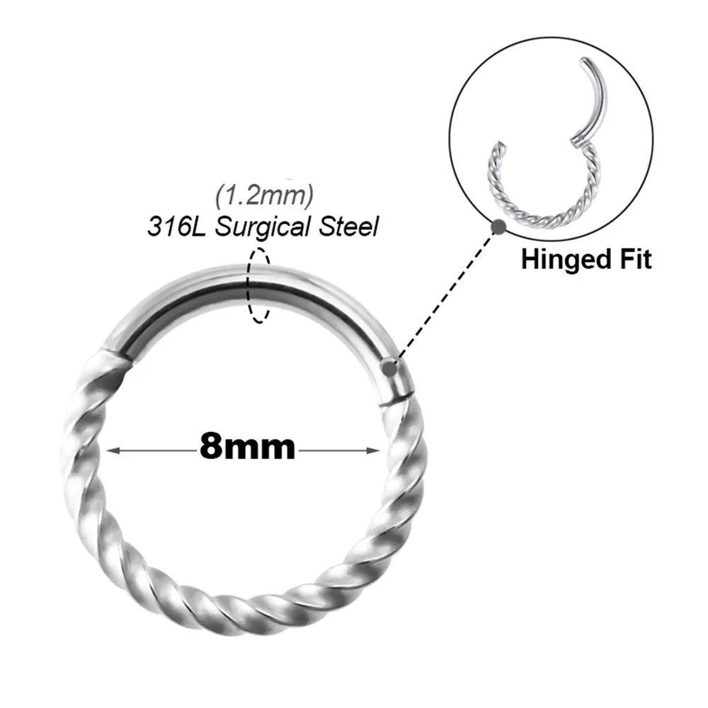 Ze Stali Nierdzewnej Twist Hoop Stud Stud Pierścień Kolczyki zawiasowe Segment Segment Segment Clicker Nose Lip Ring Hoop Helix Piercing Biżuteria