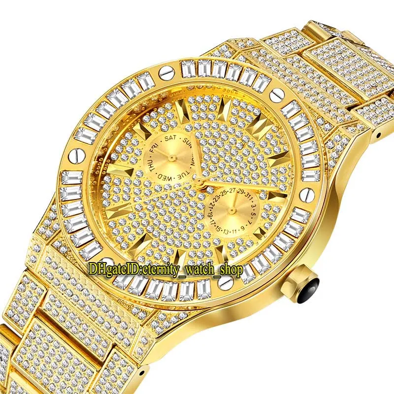 MISSFOX eternity V316 Hip hop Moda Uomo Orologi CZ Diamante intarsiato Quadrante Movimento al quarzo Orologio da uomo Ghiacciato Grandi diamanti Lunetta All303W