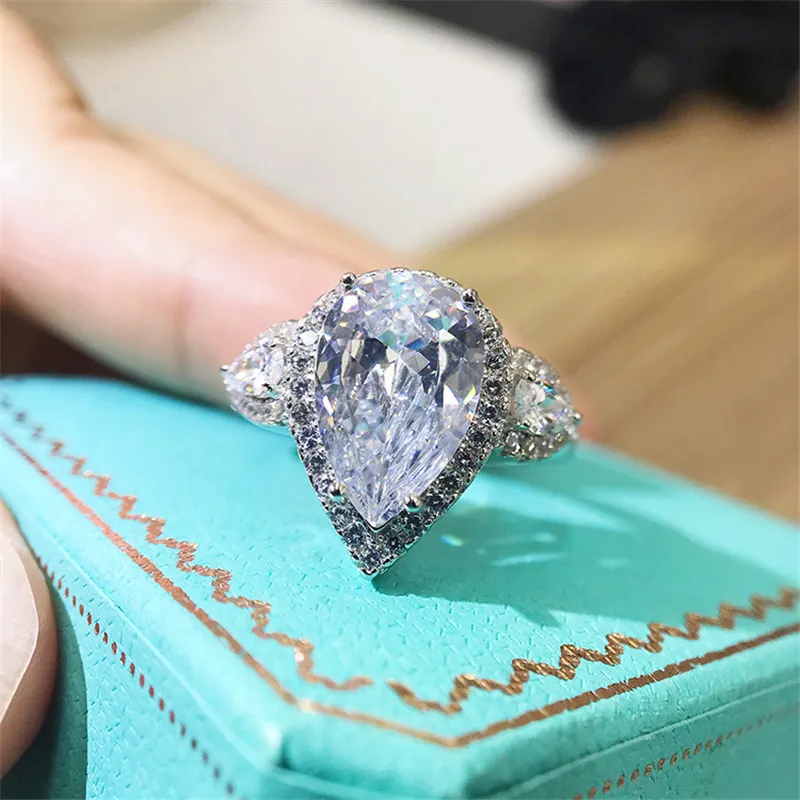 Anelli di fidanzamento con taglio a pera da donna in argento sterling 925 con diamante simulato da sposa in argento con anello nuziale gioielli feste8826299