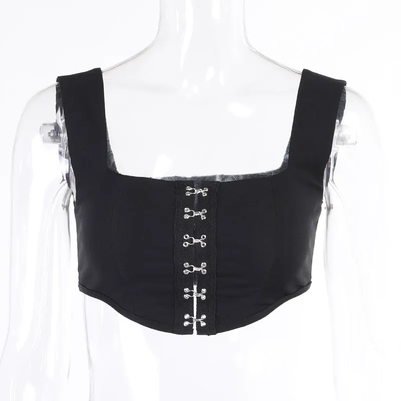 Sexy Low Cut Black Crop Tops Vrouwen Camisole Spring Goth Wild Home Draag High Street Leisure Tank Tees Femme 210517