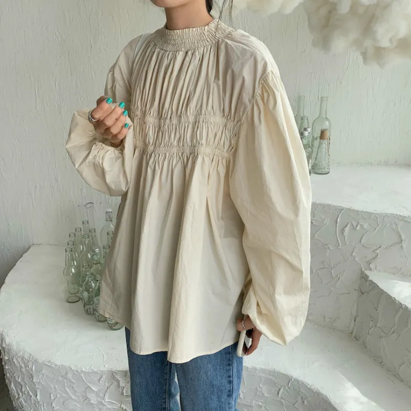 Ezgaga женская блузка корейский шик винтажный весенний уплотнительные шеи рухнутые свободные длинные рукава рукава сладкие рубашки женские мода blusas 210430