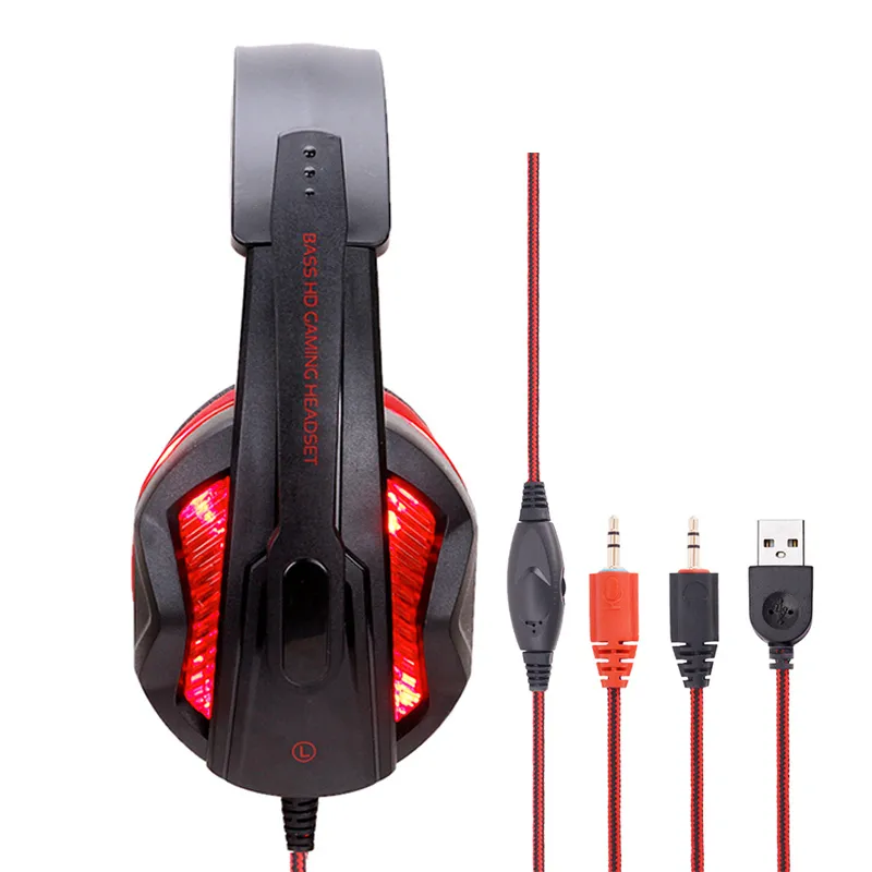 Fajne LED Przewodowe Słuchawki Z Mikrofonem Zestaw Słuchawkowy gamer PC Słuchawki Pałąk Stereo Gry Słuchawki PS4/XBOX/Telefon