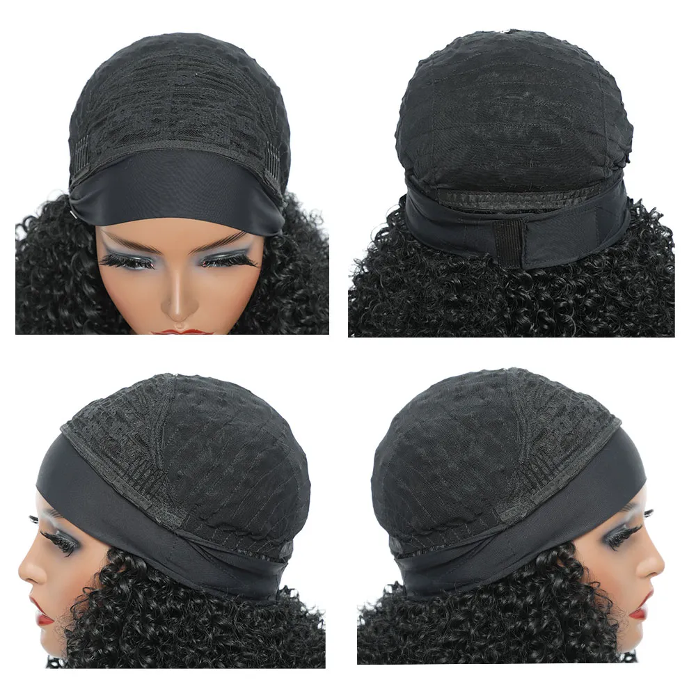Афро извращенные вьющиеся парики для повязки на голову для женщин с теплостойкими волосы синтетические парики Джерри Керли полная машина, сделанная ежедневно, парикает прямой