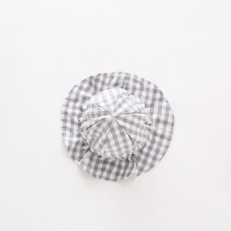 Summer boy and girl plaid striped fisherman hat thin sunblock baby tie solid color 210515