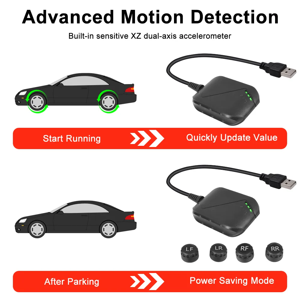 Araba Radyo için Android TPMS DVD Oynatıcı Alarm Oto Lastik Basıncı İzleme Sistemi Yedek Lastik 4 Harici Sensör USB TMPS