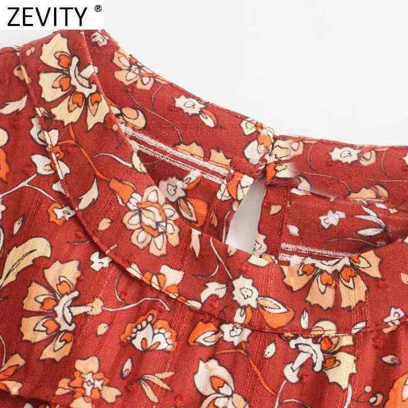ZEVITY Kadınlar Tatlı Çiçek Baskı Basın Tasarım Pleats Casual Ince Mini Elbise Kadın Chic Uzun Kollu Marka Parti Vestidos DS9057 Y1204