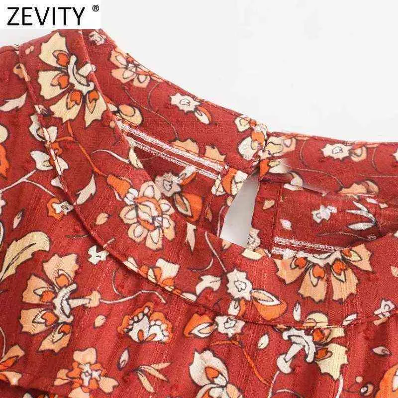 Zevity Women Sweet Floral版画プレスデザインプリーツカジュアルスリムミニドレス女性シックな長袖ブランドパーティーVestidos DS9057 Y1204