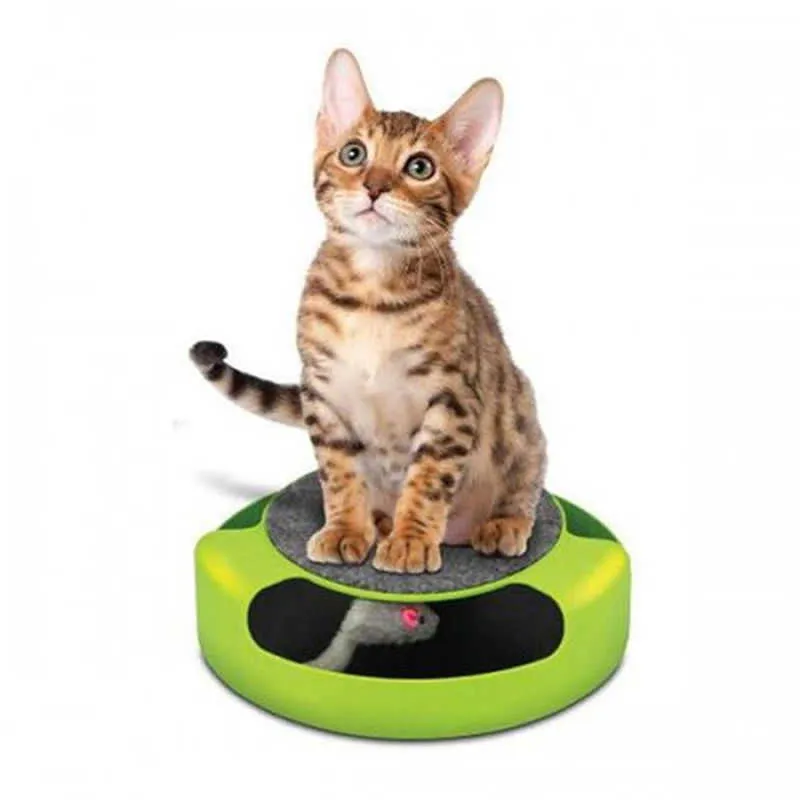 Interactive Cat Toys Mice Toy for Kittens Cat Scratcher Pad with Rotating Spinning Mouse Catch Mice Catnip Toy Playing Teaser 210929