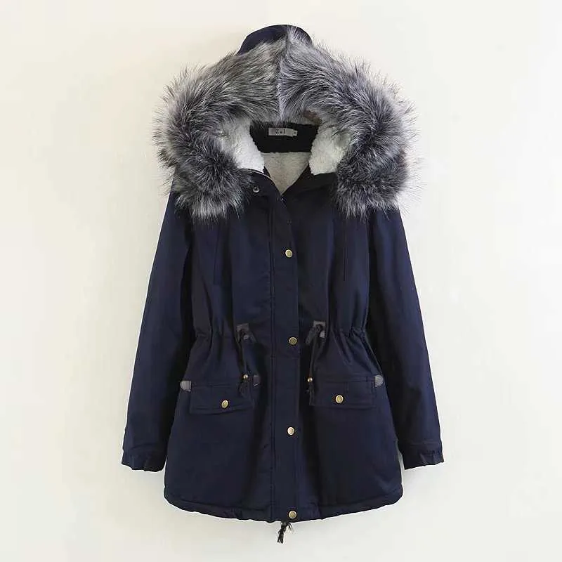 Veste d'hiver pour femmes, grande fourrure épaisse, coupe-vent, Parka longue à capuche, ample, grande taille, manteau 210531