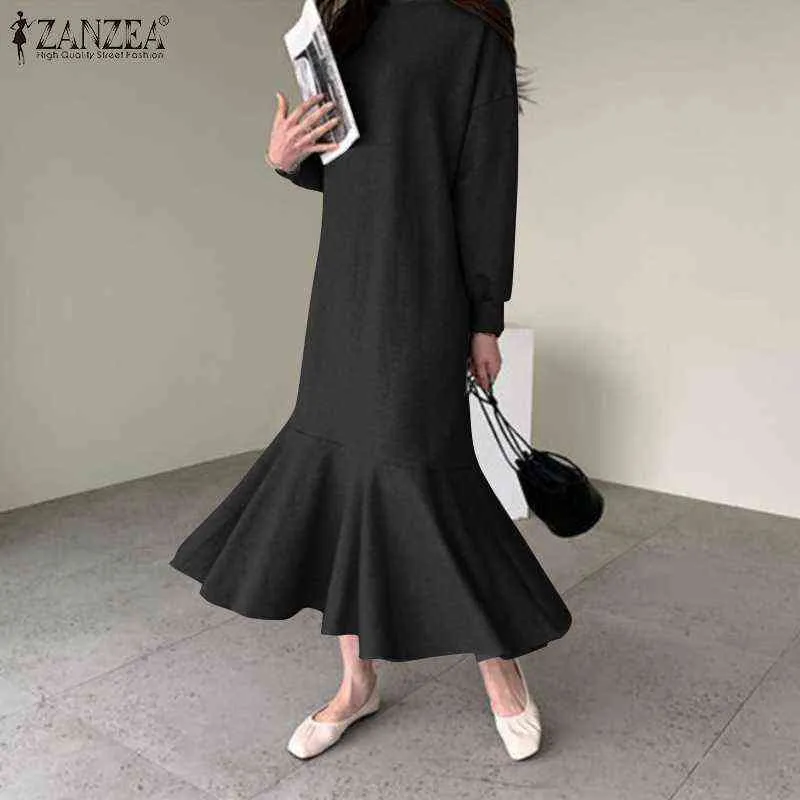 Zanzea Fashion Femmes Sweatshirts Robes 2021 Spring à manches longues volants maxi vestide vestide décontractée solide robe surdimensionnée 7 y220214