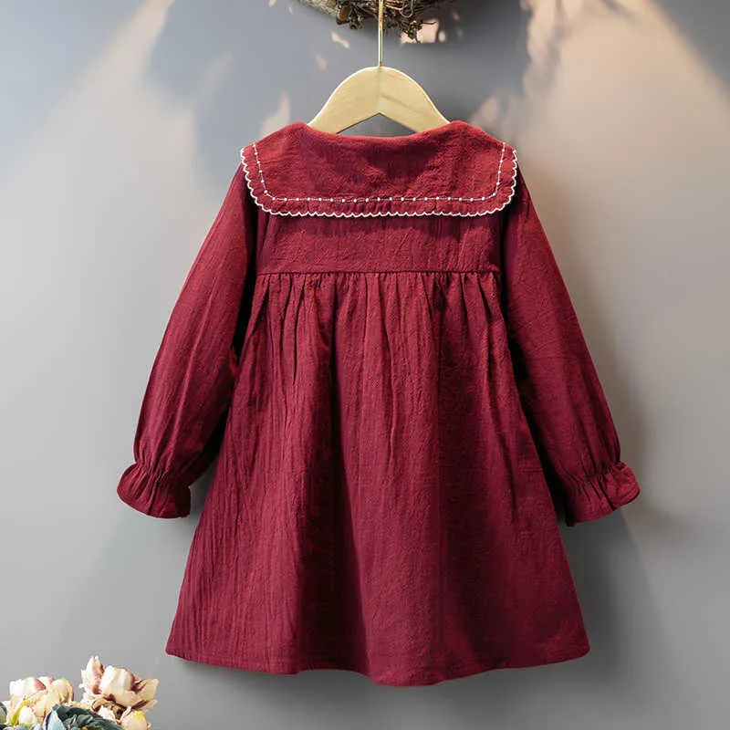 Vestido de niñas otoño primavera otoño cuello grande manga larga princesa fiesta niños ropa 210611