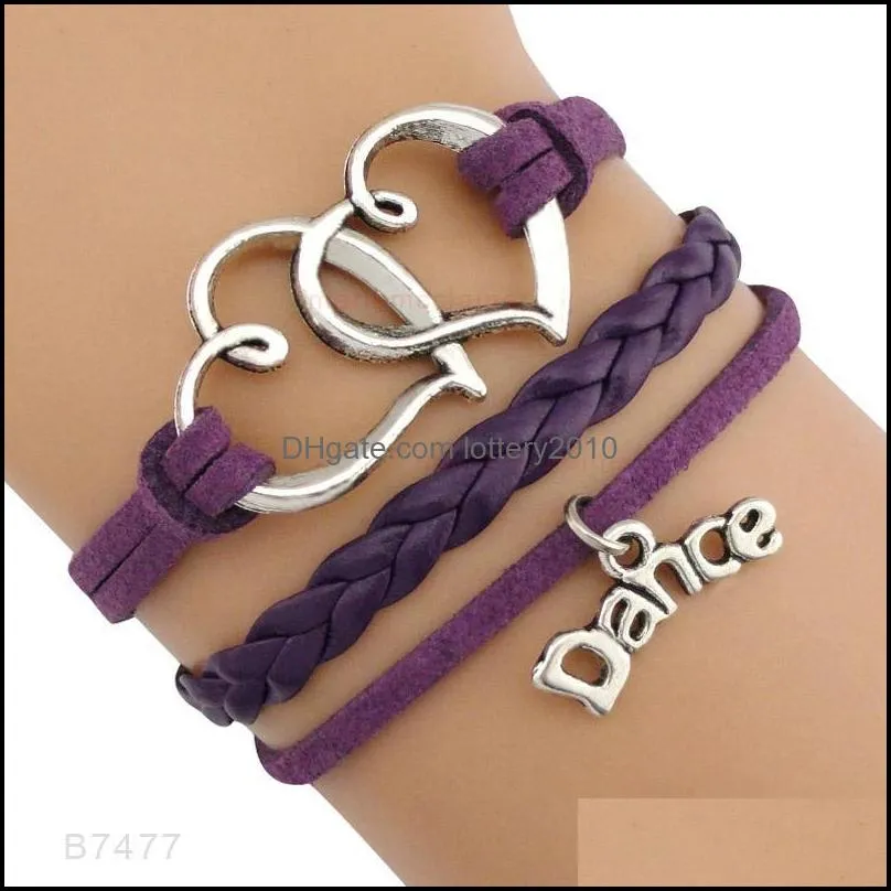 Jewelrydance Ballerino Nota musicale Chiave di violino Onda Balletto Cuore Infinito Amore Braccialetti con ciondoli Viola Donna Uomo Gioielli Regalo Custom1 D312Q