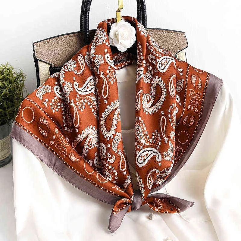 New Silk Scarf Square Print Female Shawl Fashion Bag Scarves Head Wraps for Women Bandana Lady Hair Foulard Large Hijab 2021 Y1108