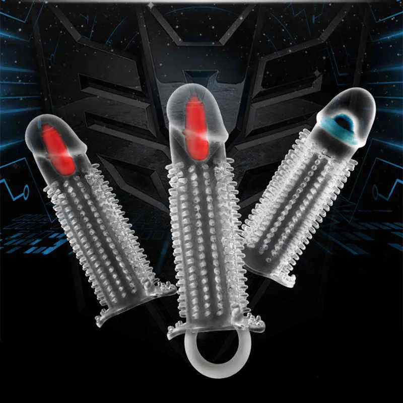 Nxy Toy Extension Penis Extender Cap Vibrators Sleeve Enlargement with Spikes Realistic Silicone Sex for Men Cock Rings Shop 121621017676