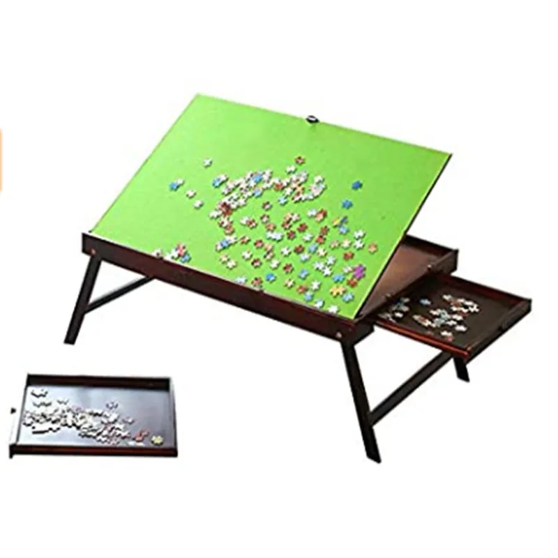 Träbarn leksaker träfångare pusselbord bärbart vikspelet med lutande nonslip yta för 1000 bit trä6896626