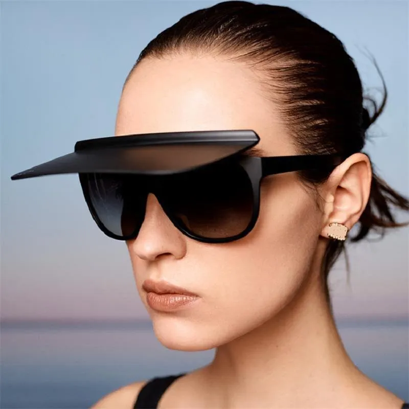 Chapeau unique Flip Lunettes de soleil pour femmes One Piece Square Blanc Blanc Black Sun Glasses