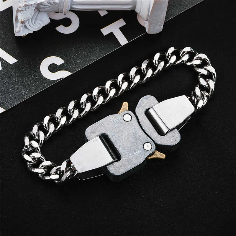 Men Women Bracelets Alyx Chain Fashion Alyx Link Bracelet High Quality Metal Button 21cm 1017-alyx-9sm High Street Accessories Q0717