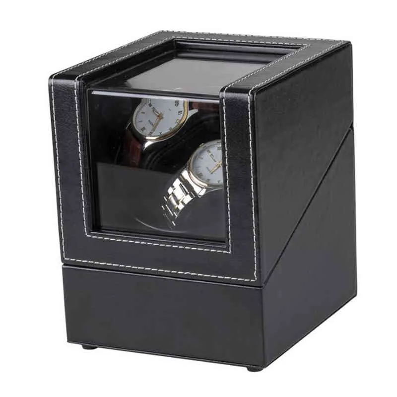 2-0 avvolgitore in PU USB meccanico automatico rotante scatola orologi organizzatore di stoccaggio agitatore motore in legno nero