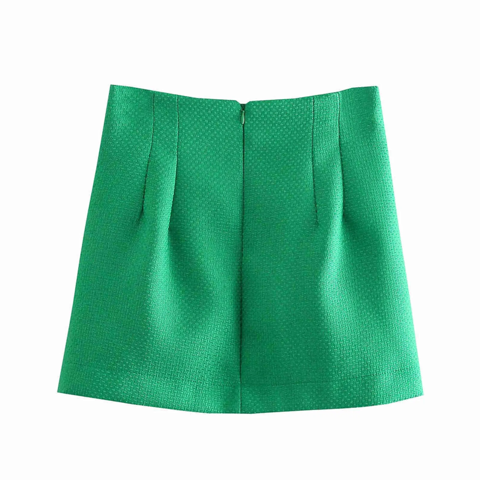 Xeasy Tweed Kobiety Zestaw Dwuczęściowy Zielony Vintage Biuro Lady Single Breasted Blazer Kobieta Casual Slim High Waist Spódnica Suit 211108