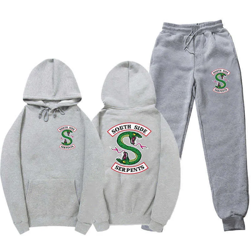 Streetwear Fleece Riverdale Hoodie e Calças Outono Inverno Hoodie Capuz Homens Mulheres Sul Sorventes Sweatpants Terno X0610