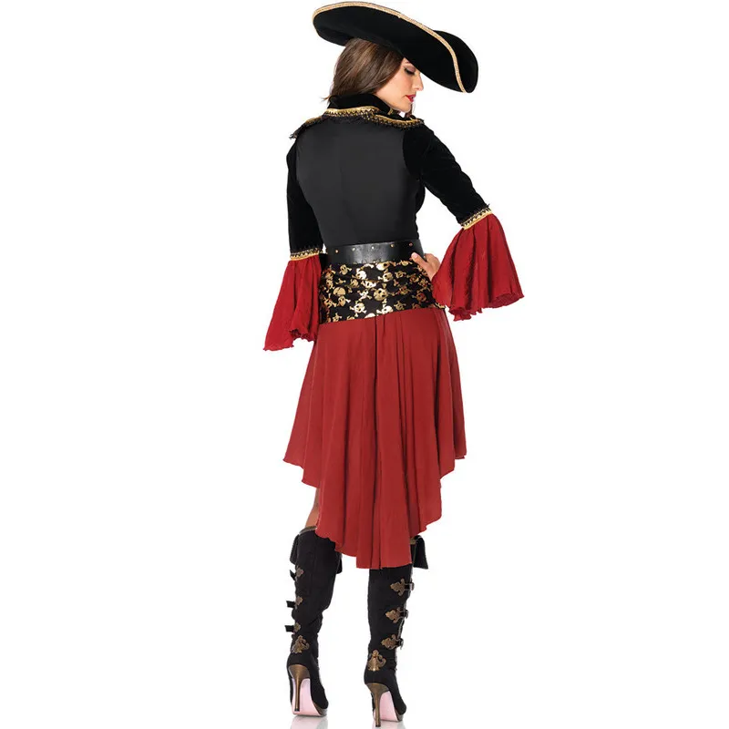 Yahenda Disfraz de pirata de 5 piezas para mujer, traje de pirata, blusa de  falda larga, cinturón, medias de red, sombrero de pirata para mujer