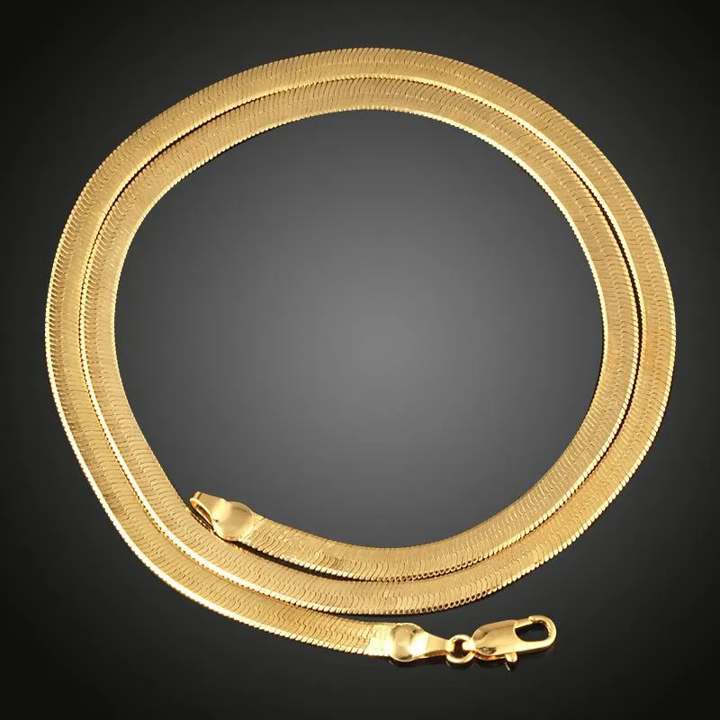 Cadenas 3/4/7 mm de ancho vintage collar de hueso de serpiente para mujeres hombres cadena de espiga plana gargantillas llenas de oro joyería de miami regalos268k